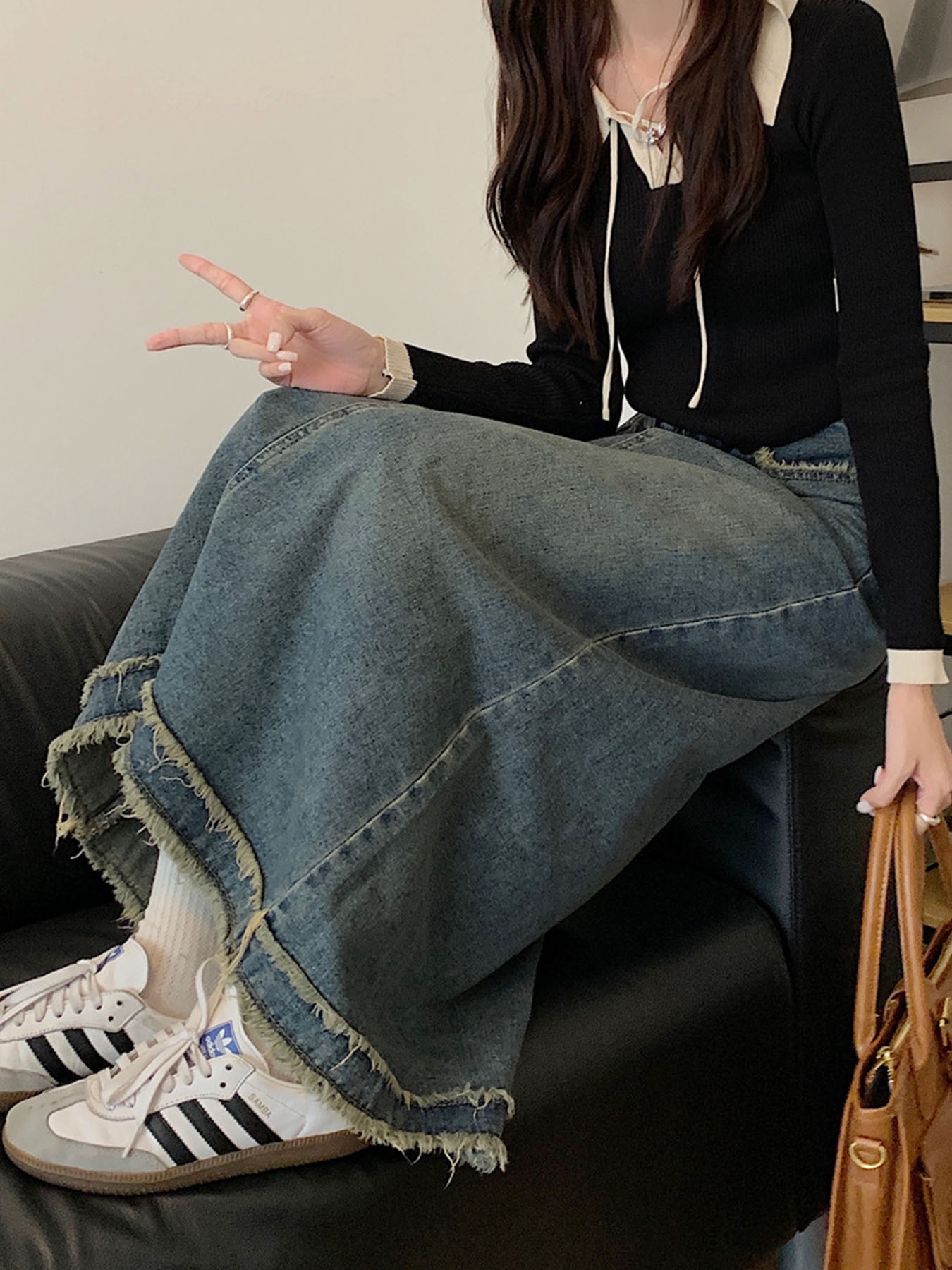 Vintage Frayed Edge High-Waist - Denim Skirt Midi Vintage 리뷰 및 가격