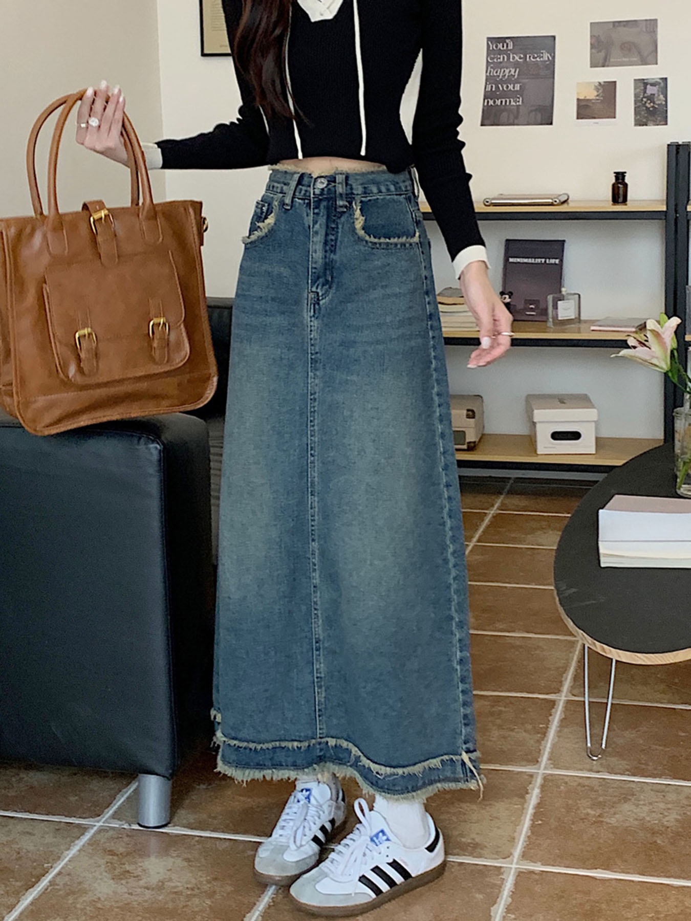 Vintage Frayed Edge High-Waist - Denim Skirt Midi Vintage 리뷰 및 가격