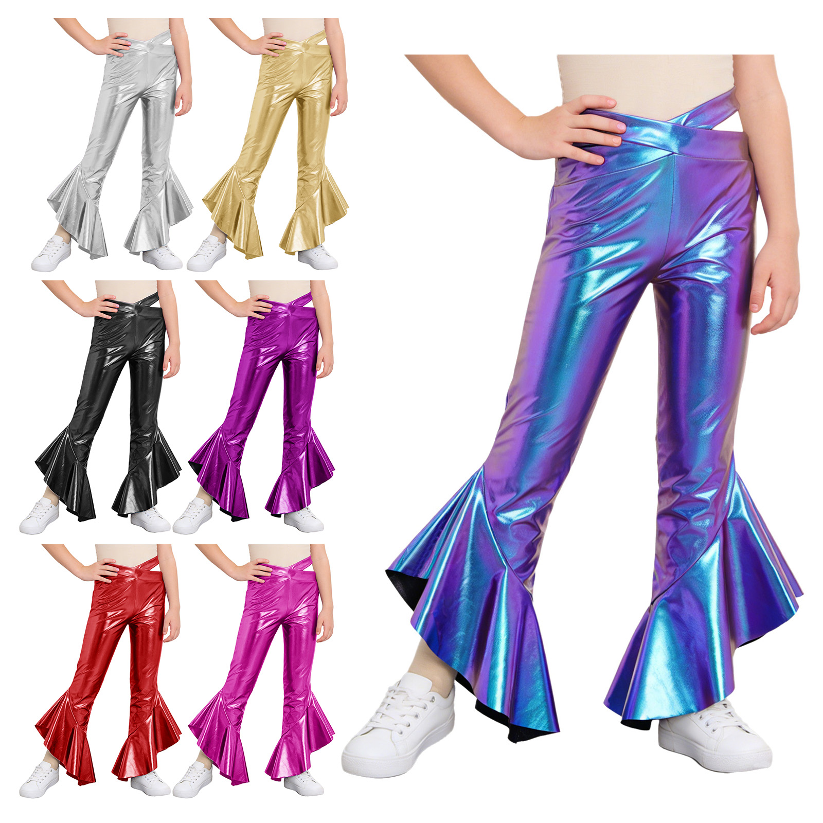 Kids Girls Shiny Flare Trouser - Wide Leg Trouser 70S 리뷰 및 가격