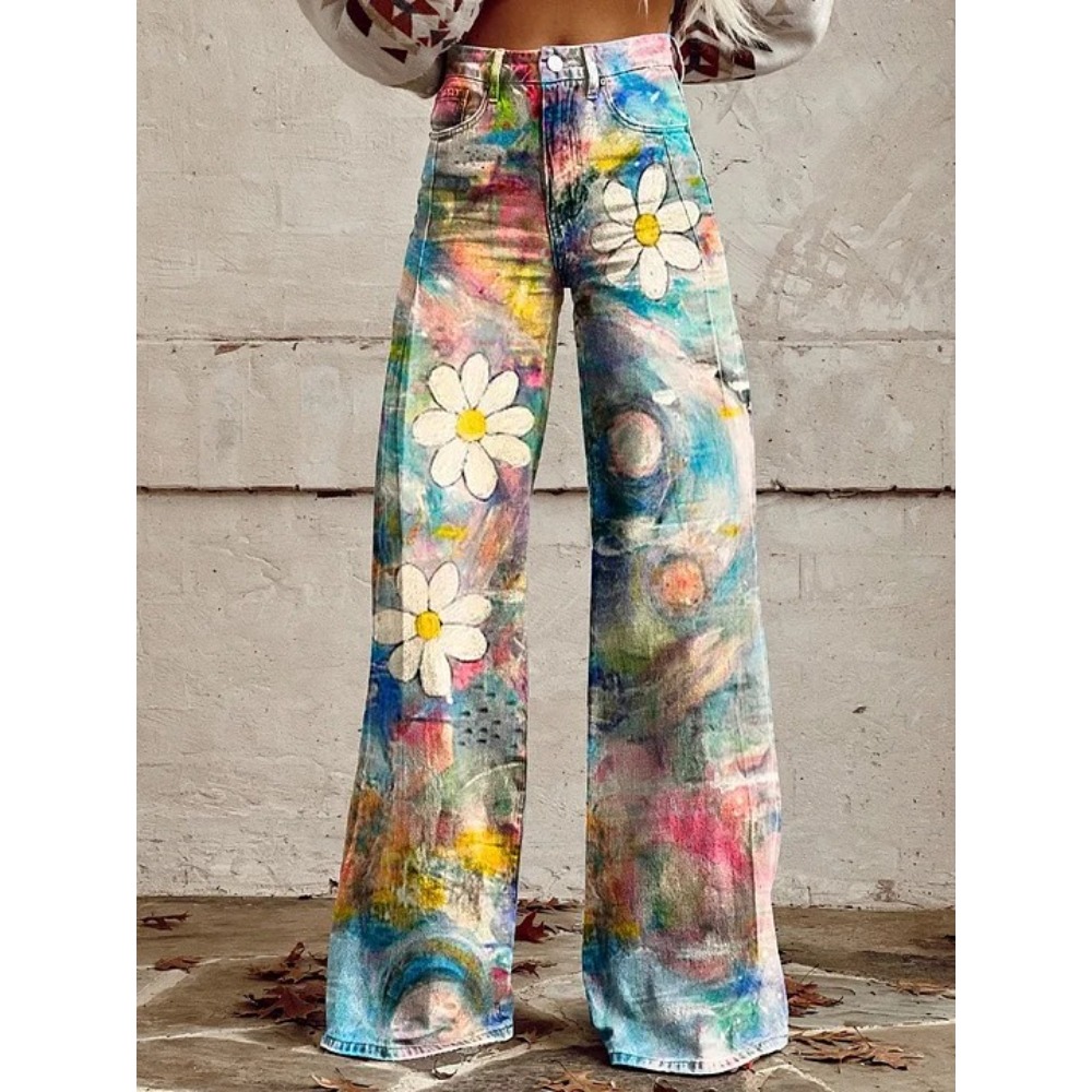 Women's Cute Retro Wave Daisy  - Wide Leg Trouser 70S 리뷰 및 가격
