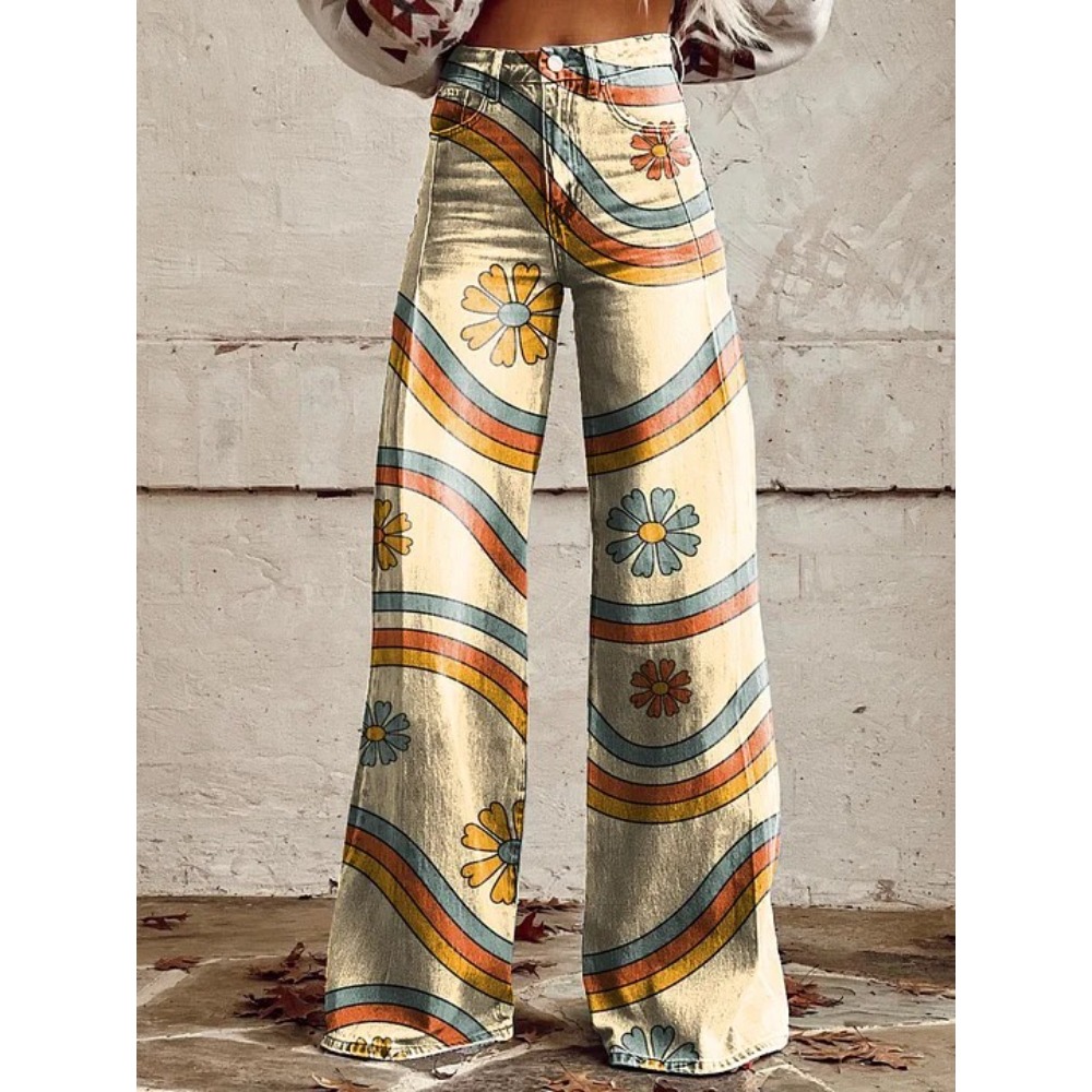 Women's Cute Retro Wave Daisy  - Wide Leg Trouser 70S 리뷰 및 가격