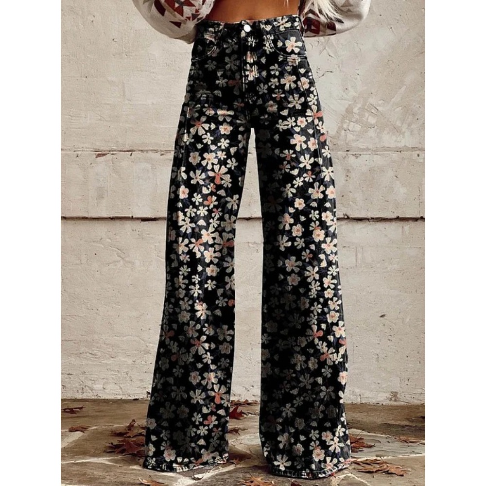 Women's Cute Retro Wave Daisy  - Wide Leg Trouser 70S 리뷰 및 가격