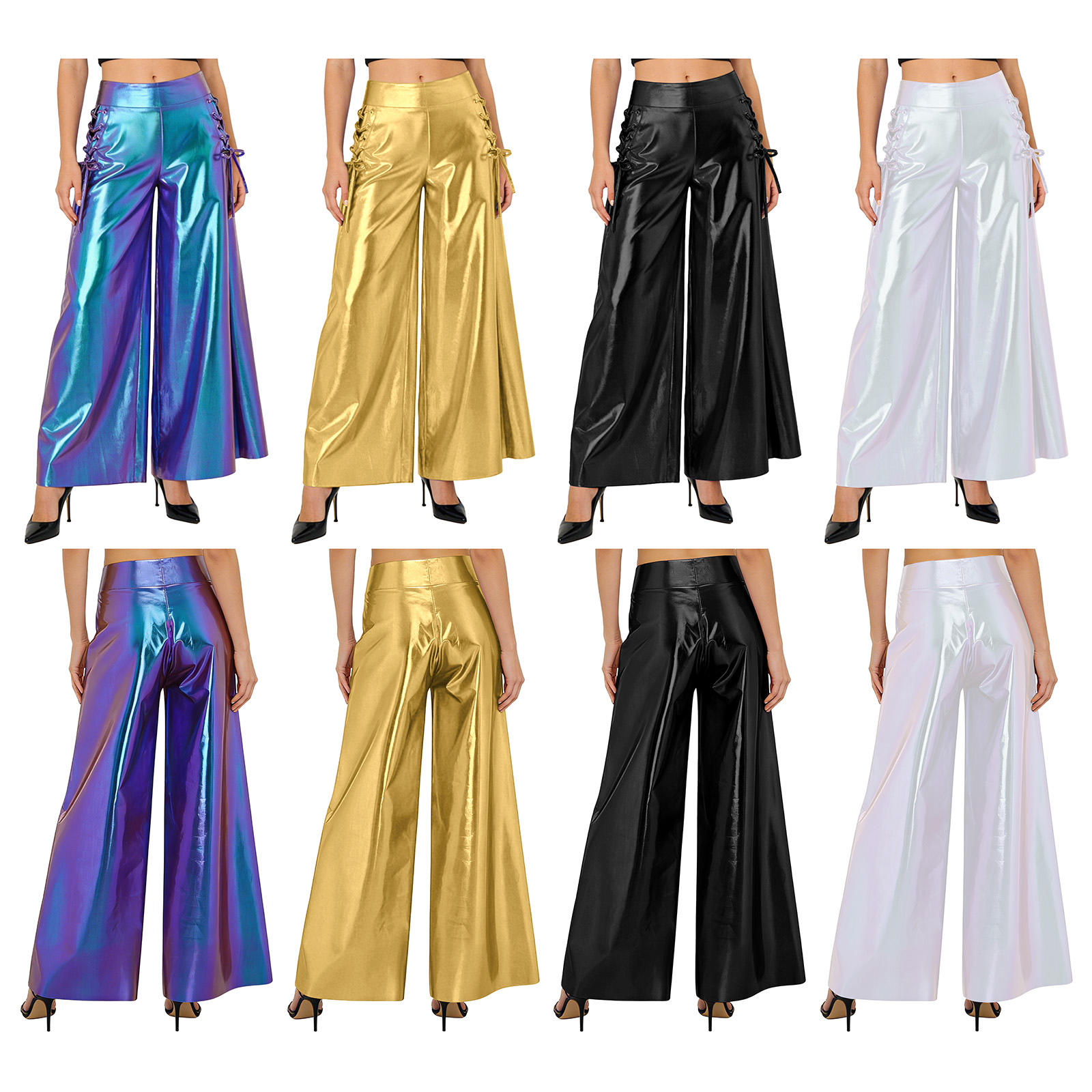Women Fashion Metallic Shiny P - Wide Leg Trouser 70S 리뷰 및 가격