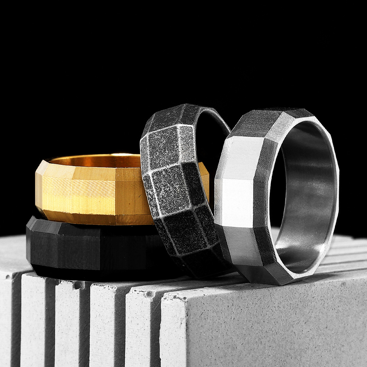 Geometric Cuts Men Rings Stain - Vintage Fashion Newtown 리뷰 및 가격